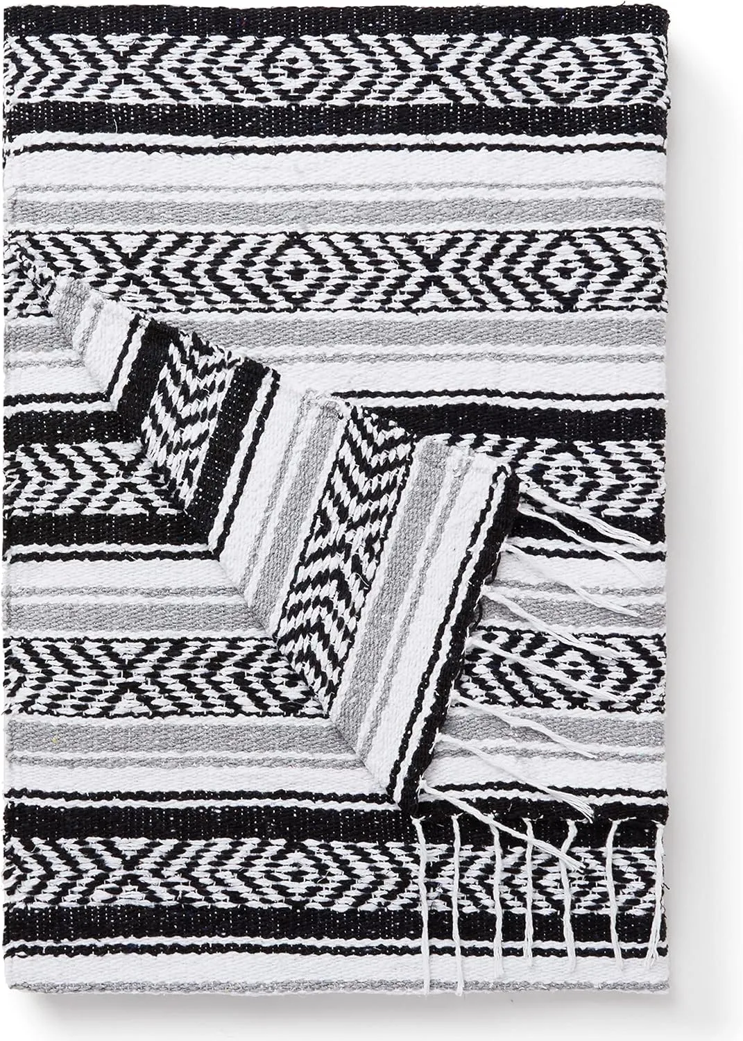 Black and Gray Mexican Blanket by Laguna Beach Textile Co - Beach, Yoga, Camping, or Decorative Throw Blanket - Traditional Handmade Serape - Gray Noir