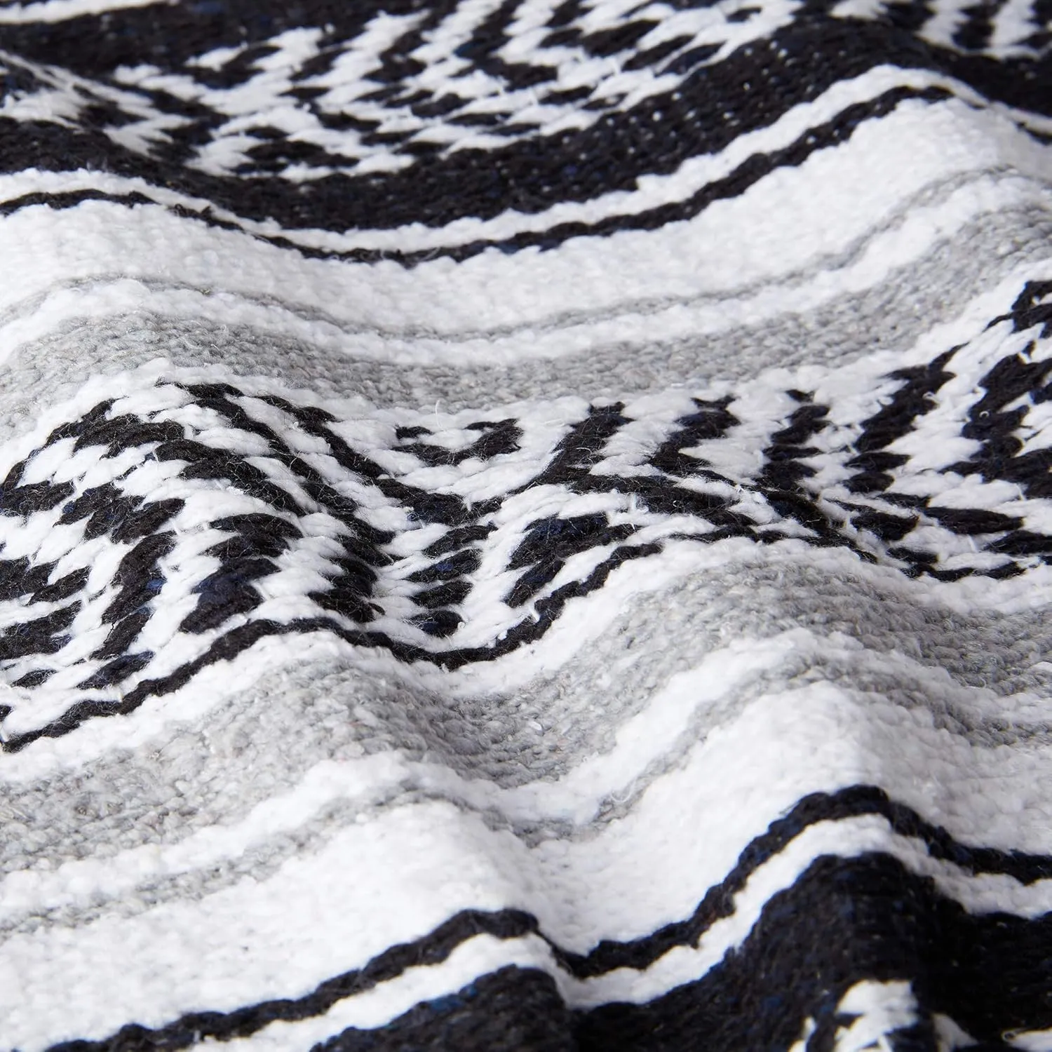 Black and Gray Mexican Blanket by Laguna Beach Textile Co - Beach, Yoga, Camping, or Decorative Throw Blanket - Traditional Handmade Serape - Gray Noir