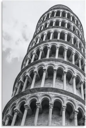 Black And White Beautiful Leaning Tower of Pisa Scenic Spots Room Aesthetics Posters Canvas Posters Bedroom Decoration Sports Office Decoration Gifts Wall Art Decoration Printing Posters 24x36inchs(60
