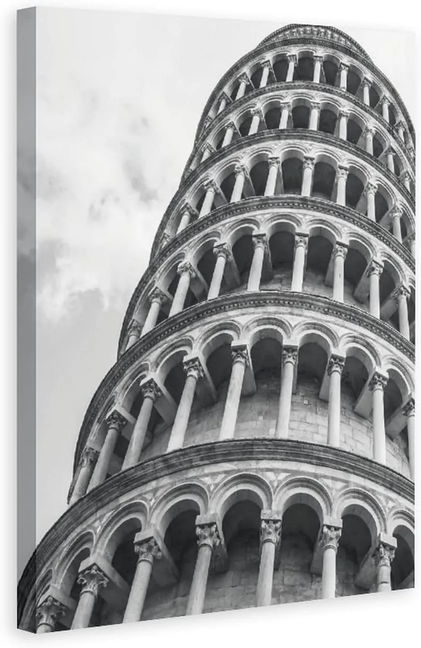 Black And White Beautiful Leaning Tower of Pisa Scenic Spots Room Aesthetics Posters Canvas Posters Bedroom Decoration Sports Office Decoration Gifts Wall Art Decoration Printing Posters 8x12inchs(20x