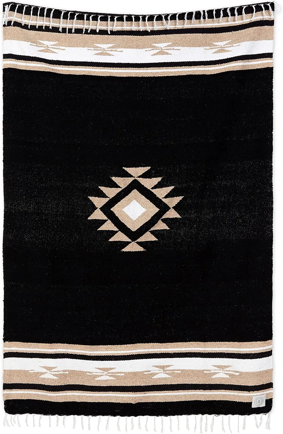 Black Mexican Blanket by Laguna Beach Textile Co - Beach, Yoga, Camping, or Decorative Throw Blanket - Traditional Handmade Serape - Black Baja