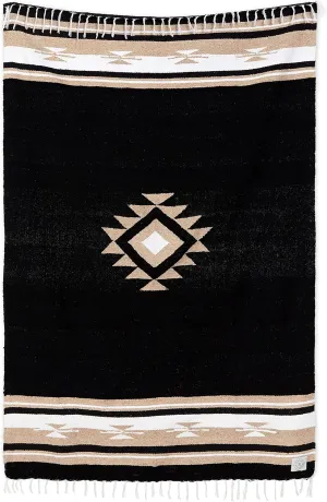 Black Mexican Blanket by Laguna Beach Textile Co - Beach, Yoga, Camping, or Decorative Throw Blanket - Traditional Handmade Serape - Black Baja