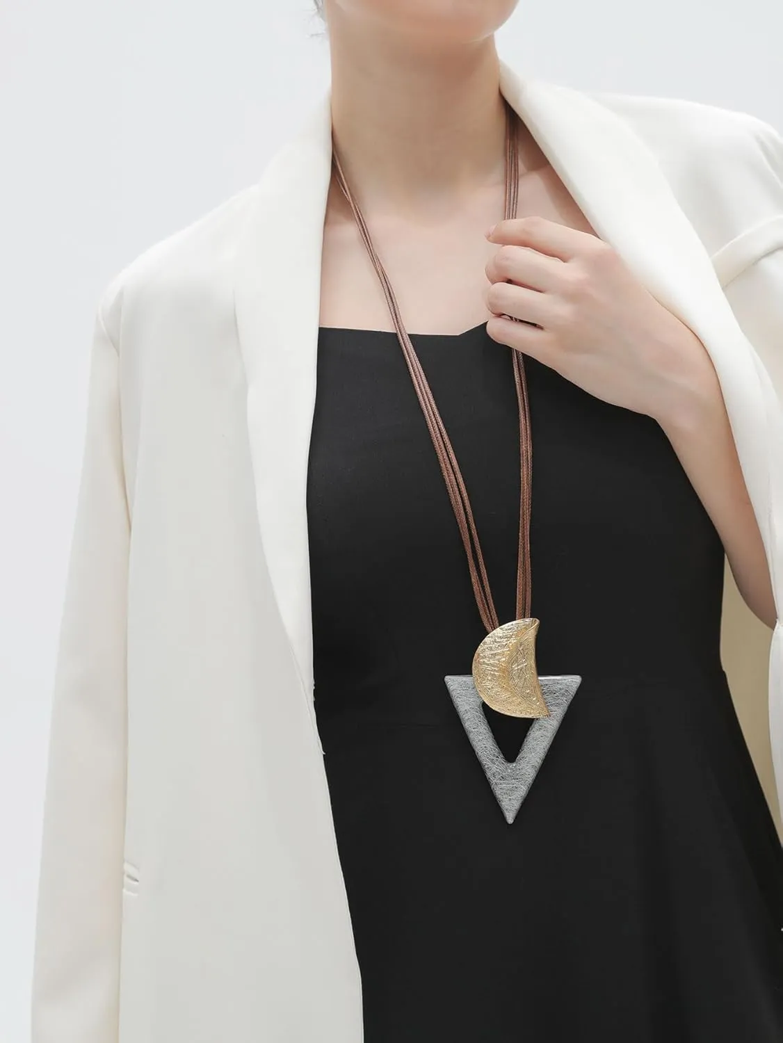 Bohemian Women's Leather Long Pendant Necklace Sweater necklace Adjustable Leather Retro Necklace Woven Handmade Jewelry