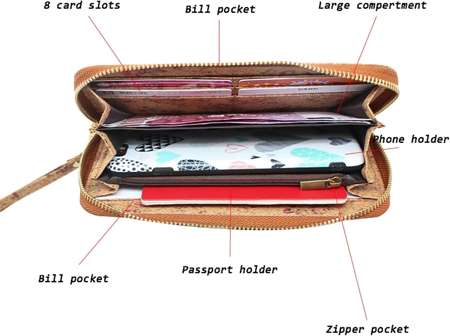 boshiho Cork Vegan Purse Wallet, Women's Smart Phone Clutch Long Purse with Card Holder