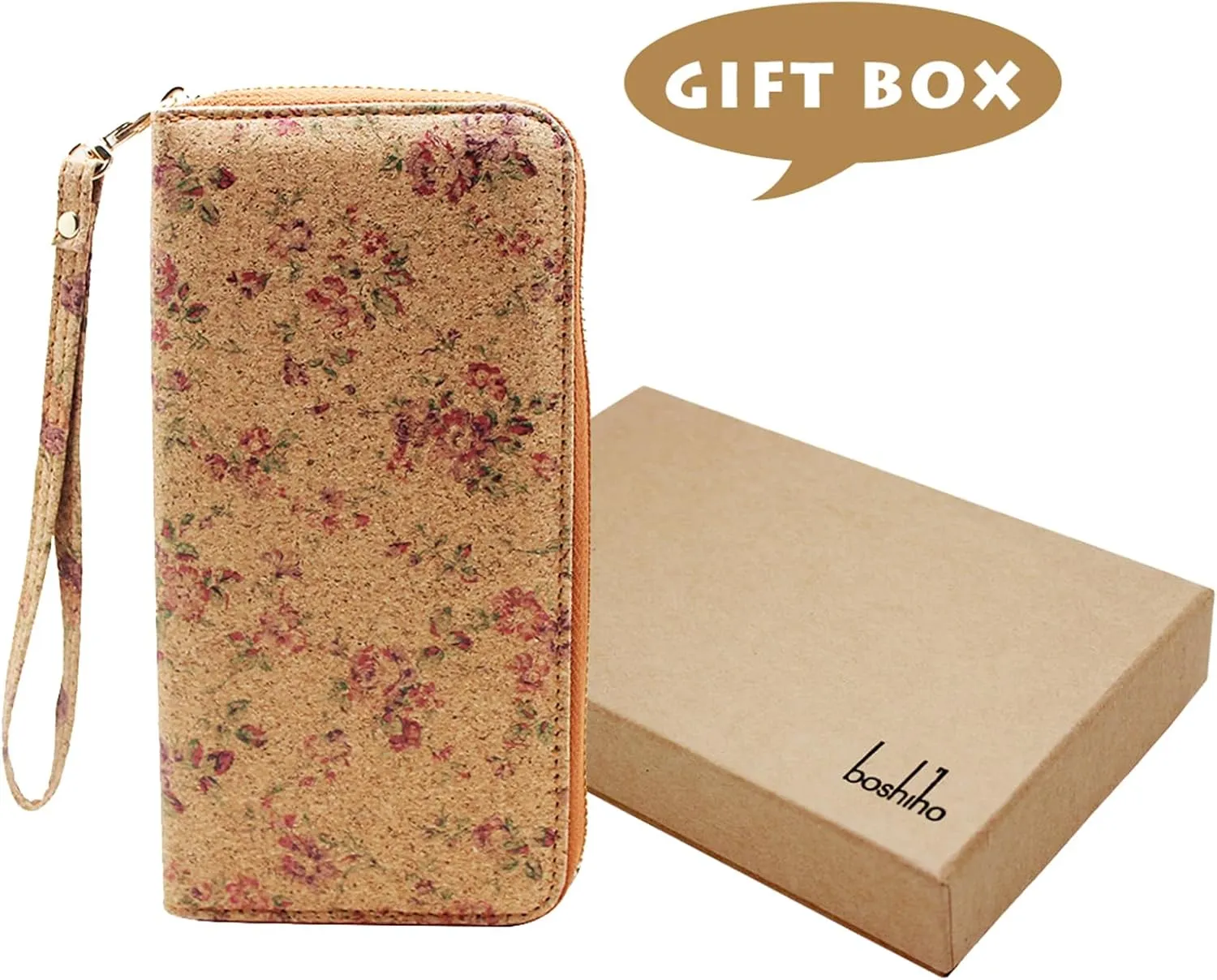 boshiho Cork Vegan Purse Wallet, Women's Smart Phone Clutch Long Purse with Card Holder