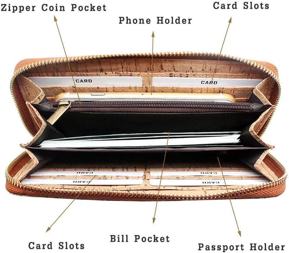 boshiho Cork Vegan Purse Wallet, Women's Smart Phone Clutch Long Purse with Card Holder