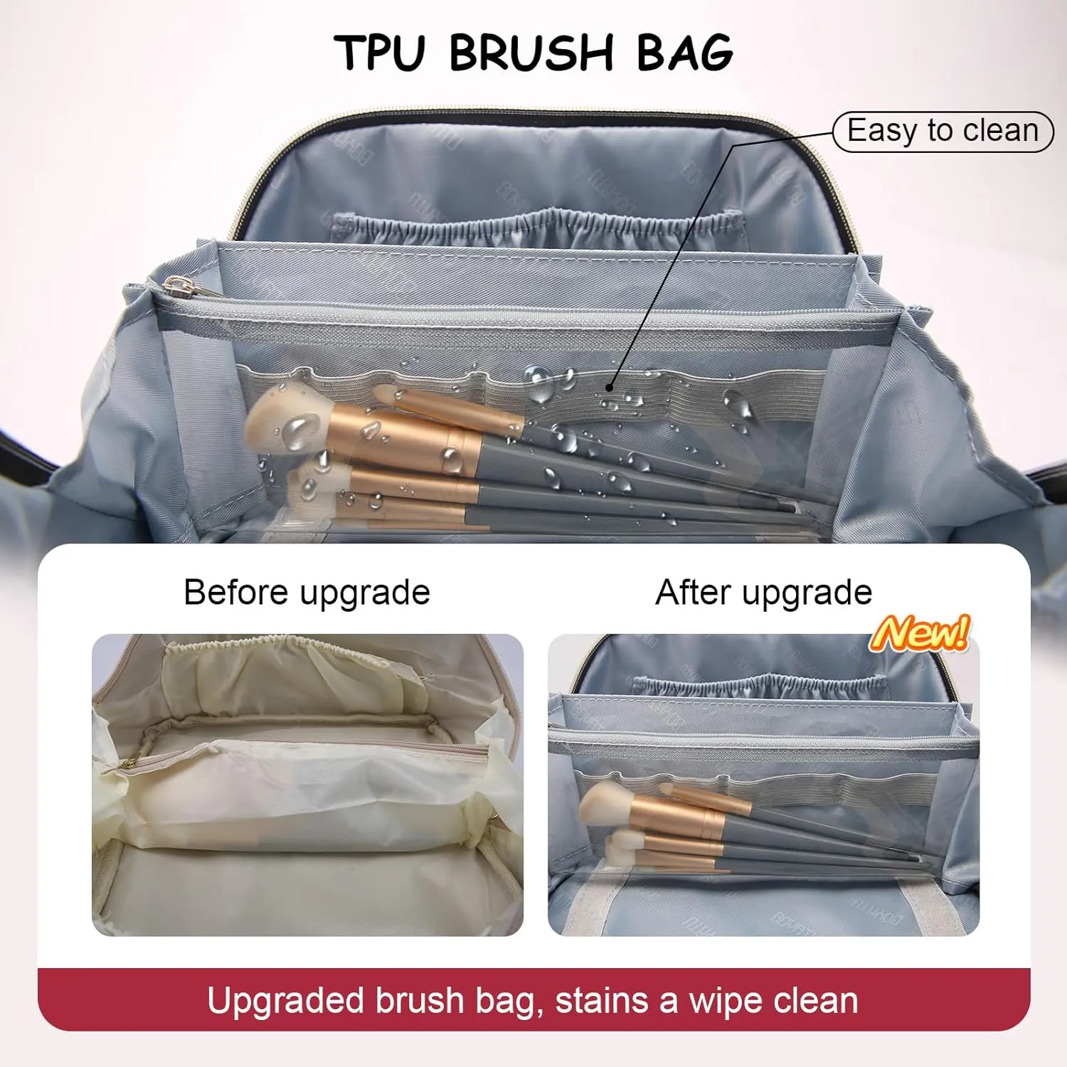 BOYATU Travel Makeup Bags Cosmetic Organizer Bag: 3-Set Large Capacity Make up Bag - PU Leather Toiletry Bags for Women - Wide Open Portable Pouch with Divider & Handle (02-Dark Red)