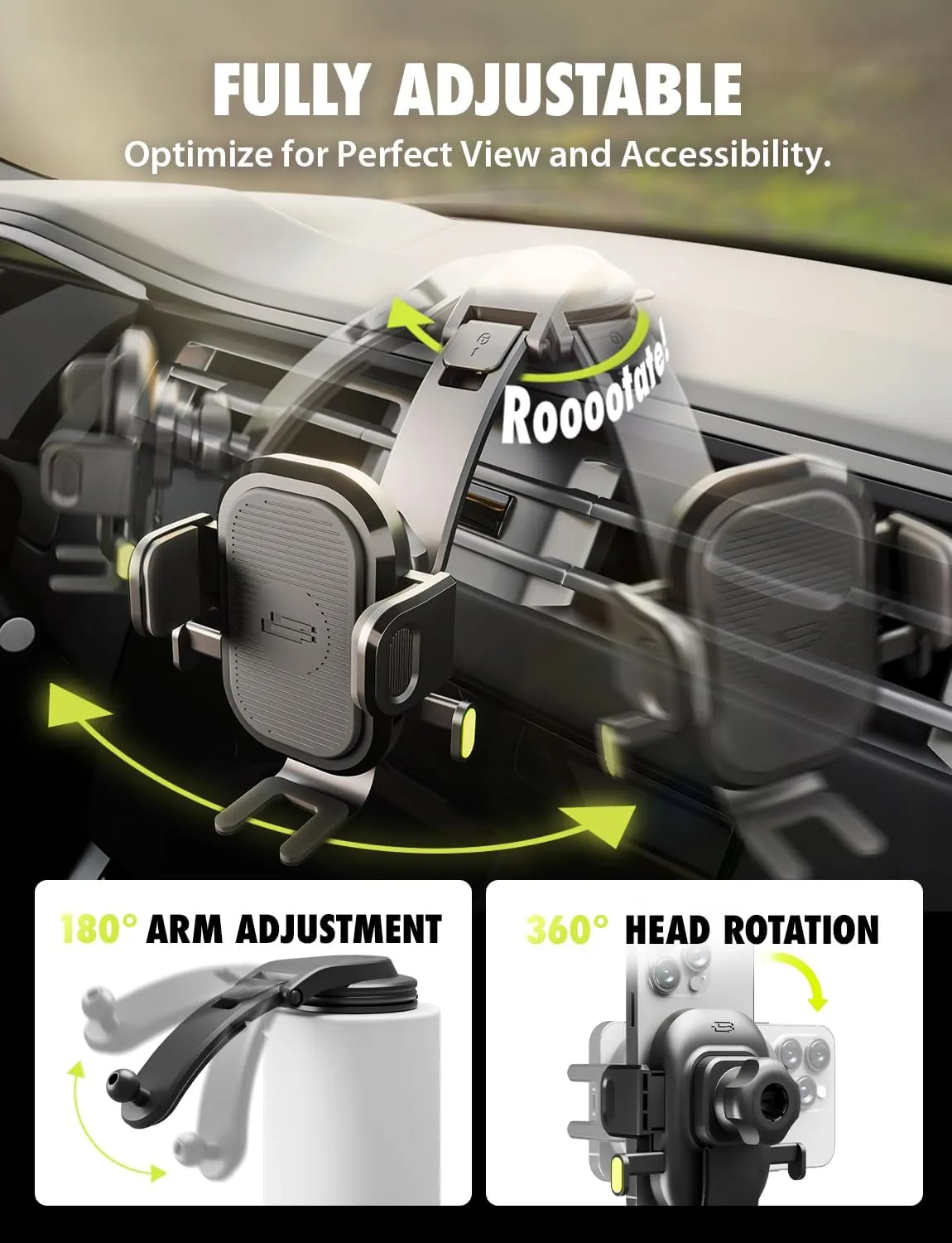 Bracketron OneClick Dashboard Cell Phone Holder for Your Car,Universal Car Phone Mount with Suction Cup,360 Rotation Dash Mount Cell Phone Holder for iPhone, Samsung, Google, Huawei,other Smartphones.