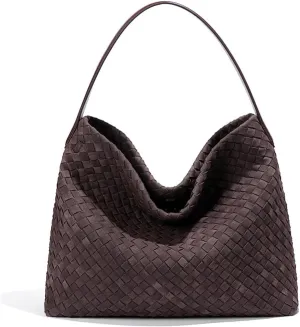 Braided Leather Tote Bag for Women - Stylish Suede Hobo Shoulder Bag with Woven Detailing