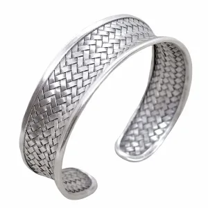 Braided Sterling Silver Wide Boho Statement Cuff Bracelet, Handmade Hippie Ethnic Tribal Woven Silver Adjustable Cuff, Gift for Her