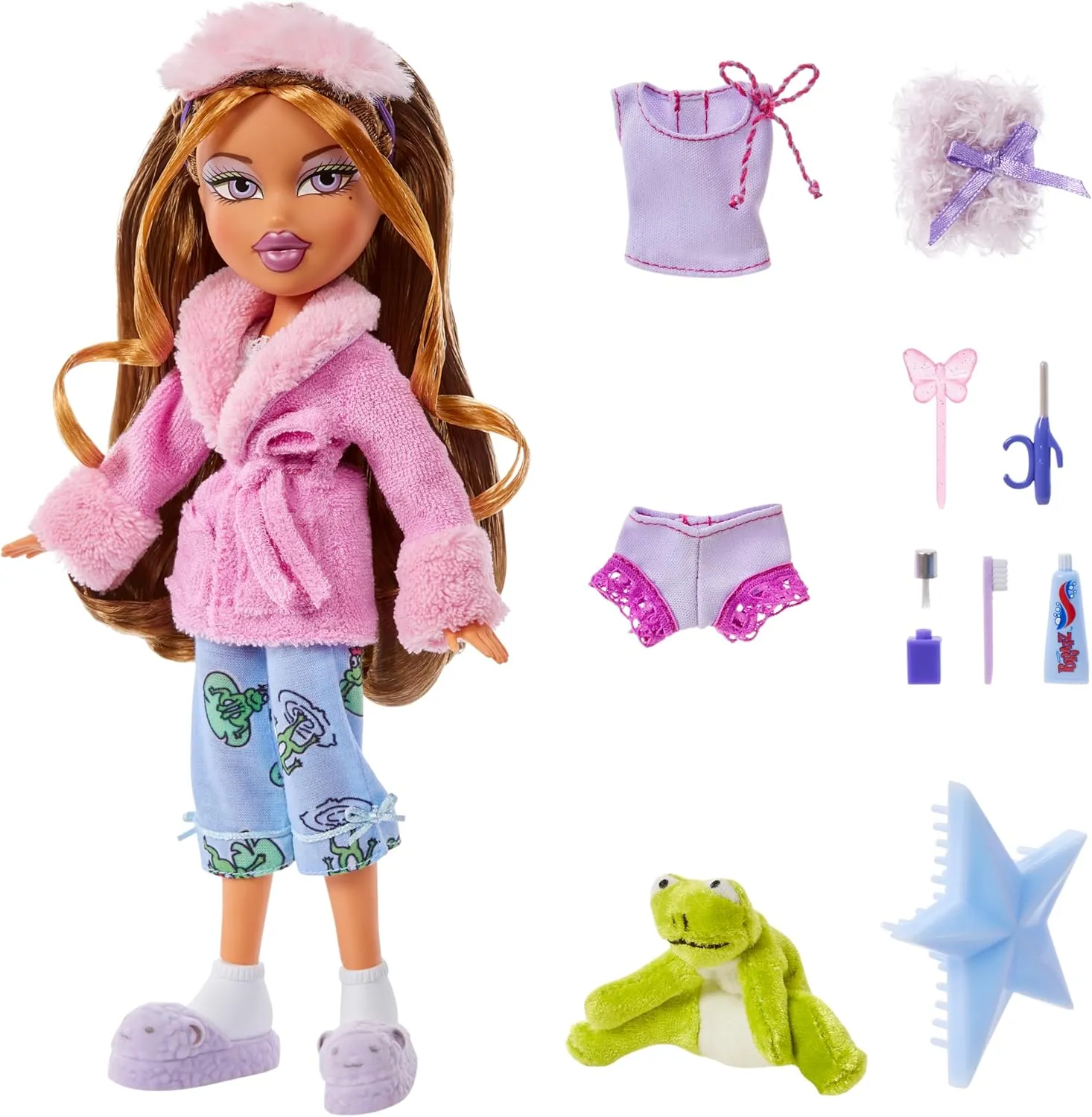 Bratz Slumber Party Yasmin Fashion Doll with 2 Sets of Pajamas, Plush, and Accessories