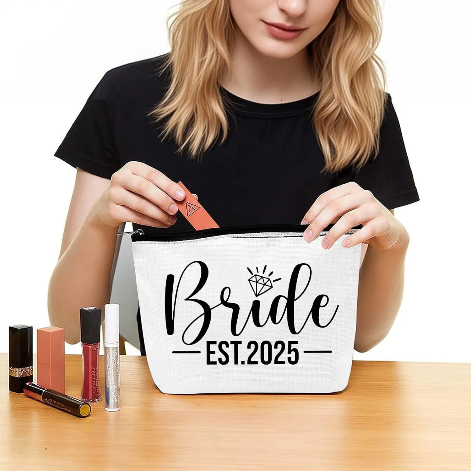 Bride Makeup Bag, Bridal Shower Gifts for Engagement Wedding Bachelorette Gifts for Bride
