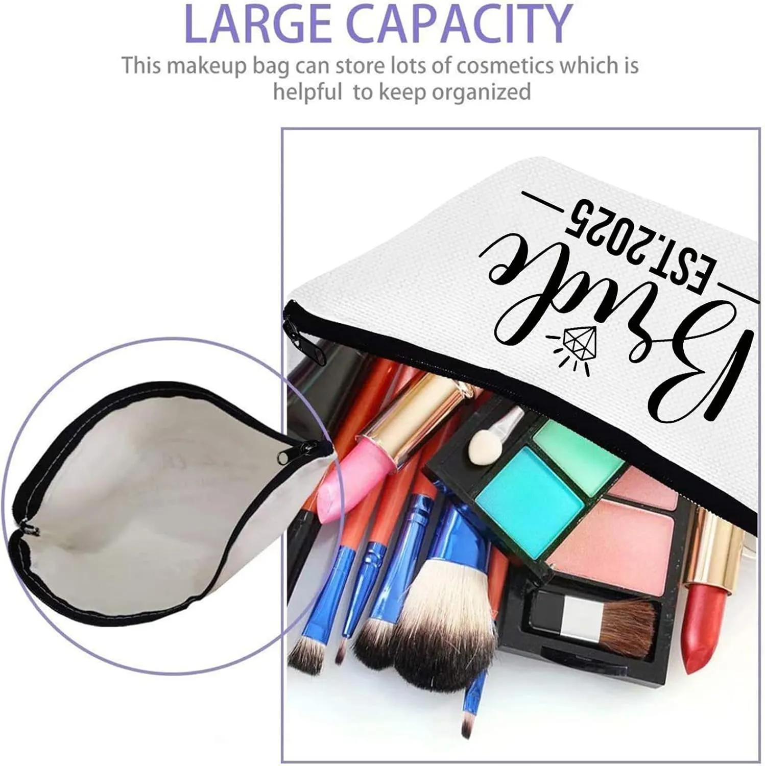 Bride Makeup Bag, Bridal Shower Gifts for Engagement Wedding Bachelorette Gifts for Bride