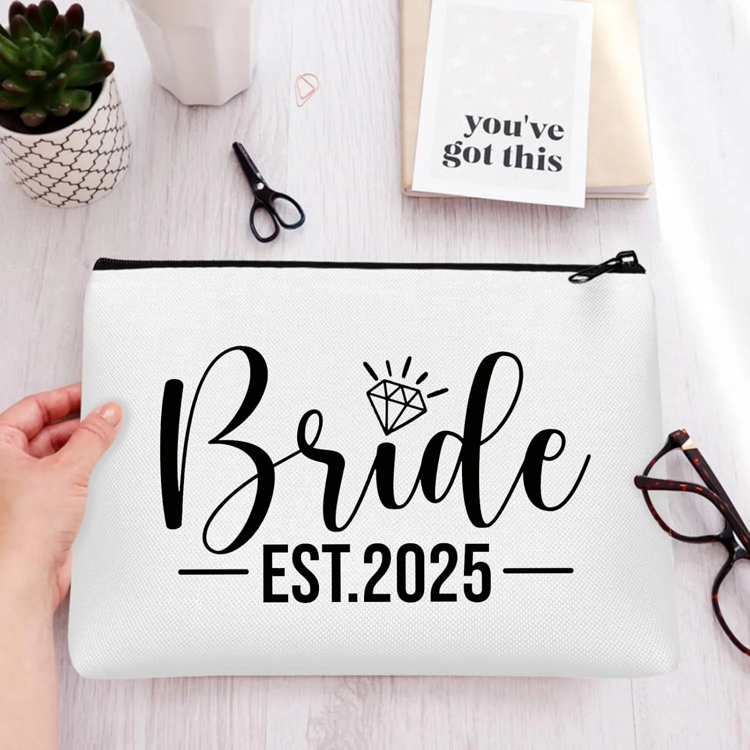 Bride Makeup Bag, Bridal Shower Gifts for Engagement Wedding Bachelorette Gifts for Bride