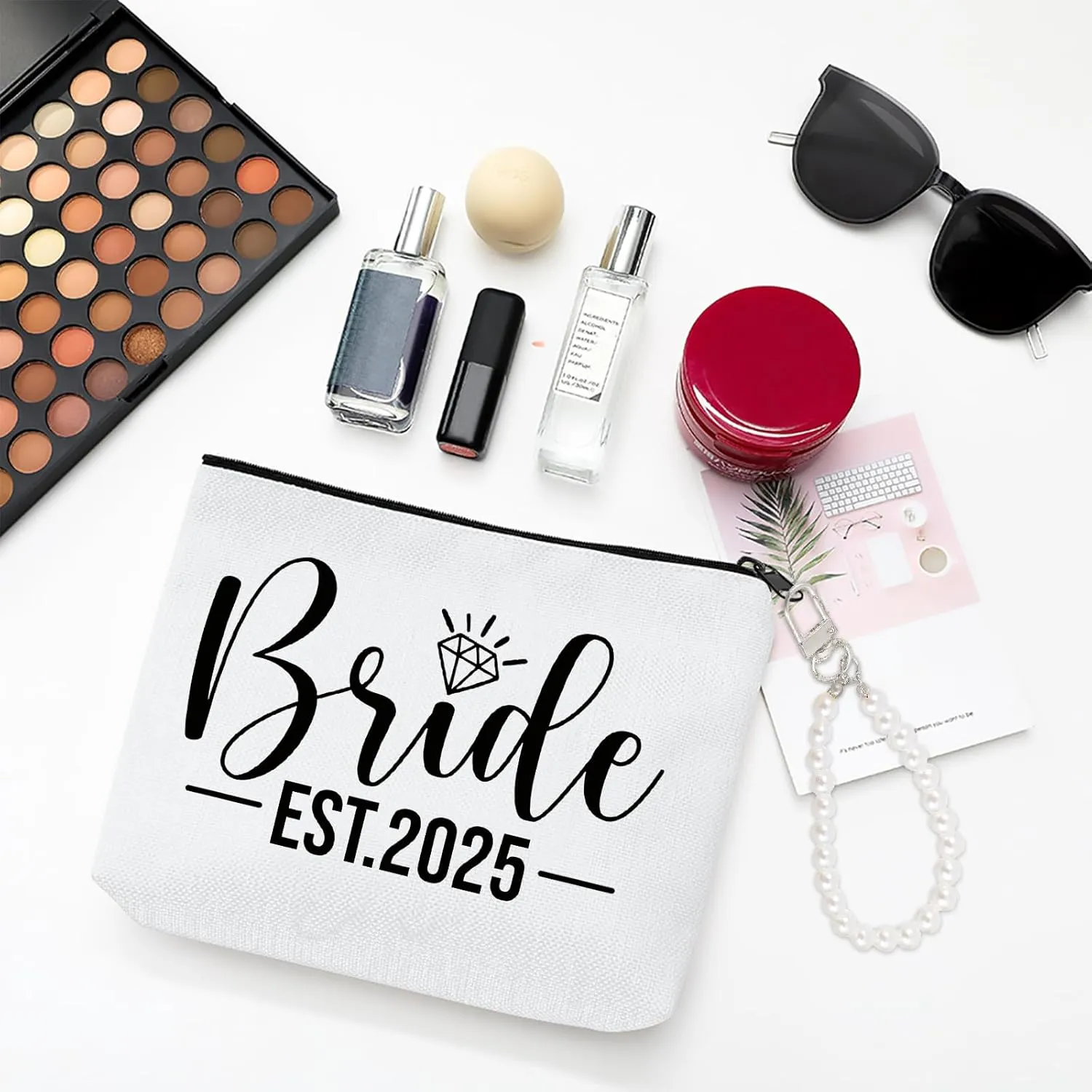 Bride Makeup Bag, Bridal Shower Gifts for Engagement Wedding Bachelorette Gifts for Bride