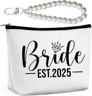 Bride Makeup Bag, Bridal Shower Gifts for Engagement Wedding Bachelorette Gifts for Bride