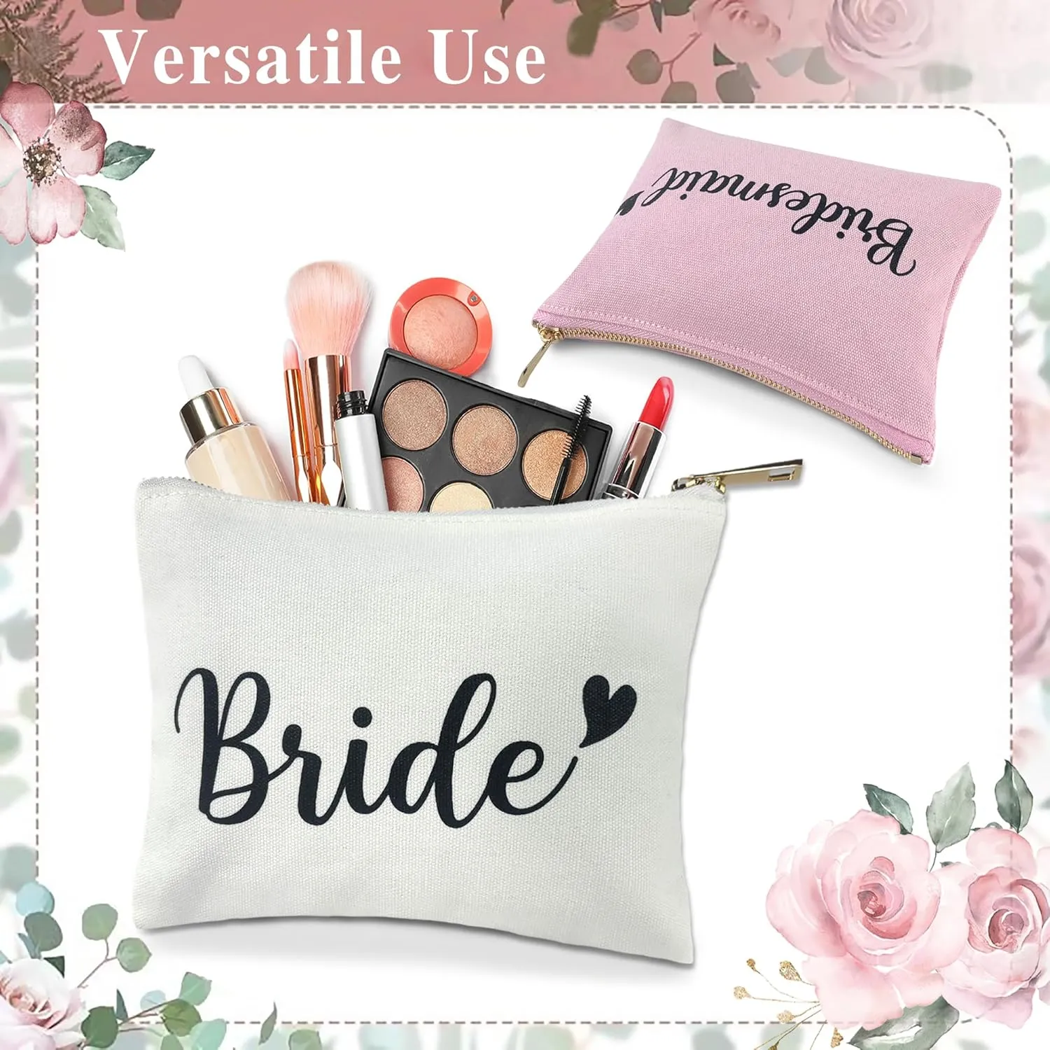 Bridesmaid Proposal Gifts Makeup Bags - Maid of Honor Gifts 8 Pieces Wedding Bridal Cosmetic Canvas Bag for Women Wedding Engagement Bridal Shower Party Favor Supplies