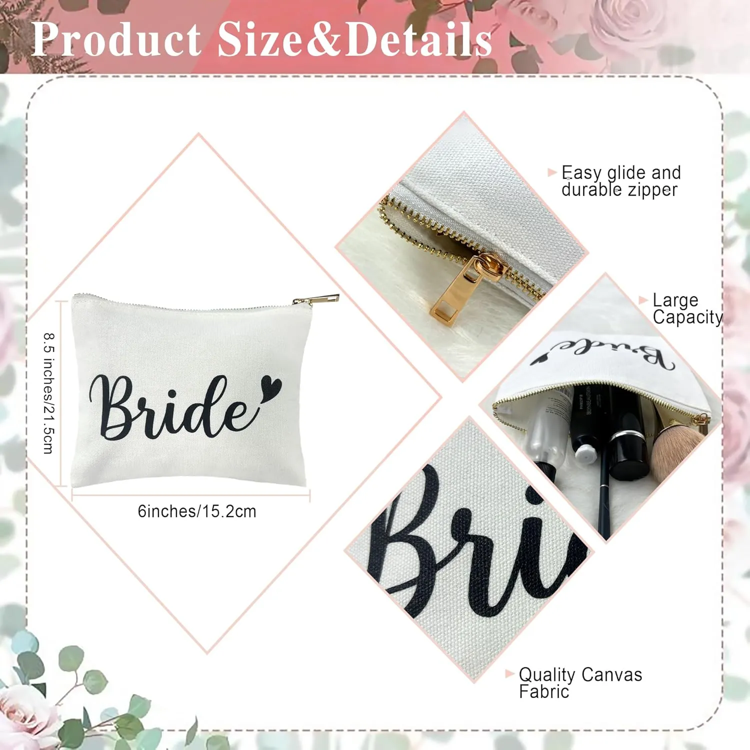 Bridesmaid Proposal Gifts Makeup Bags - Maid of Honor Gifts 8 Pieces Wedding Bridal Cosmetic Canvas Bag for Women Wedding Engagement Bridal Shower Party Favor Supplies