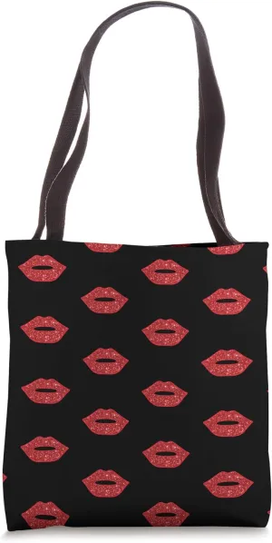 Bright Red Lips Sparkle Kisses Elegant Feminine Girly Makeup Tote Bag