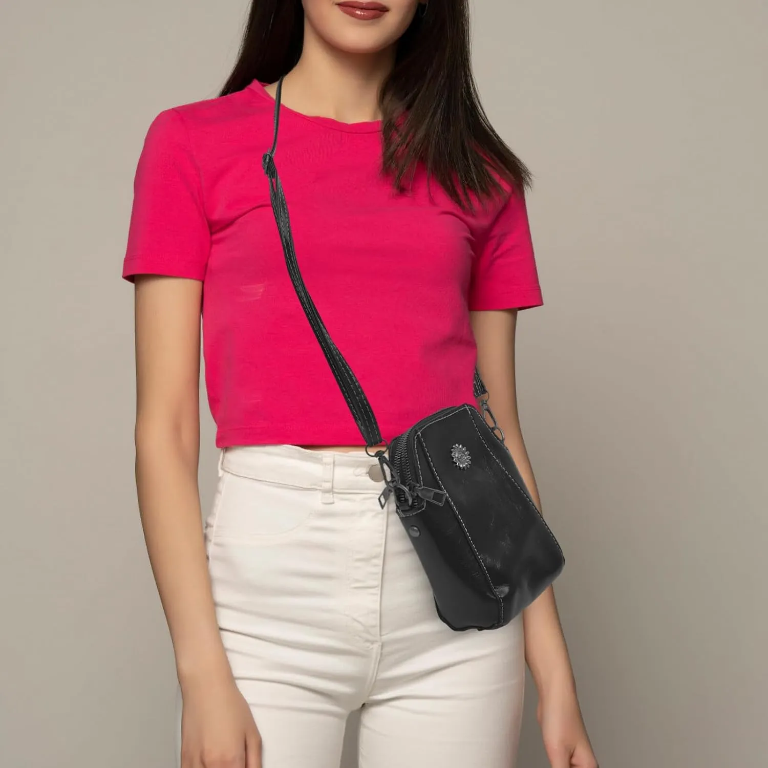 Brown Vintage PU Leather Crossbody Phone Bag Cell Phone Purse Mini Crossbody Wallet Purse with Zipper for Women