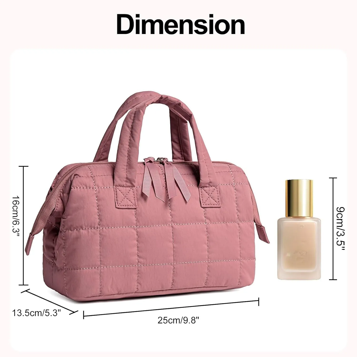 BTOOP Makeup Bag Travel Toiletry Bag for women, Cute Large Make Up Bags Organizer, Wide-open Quilted Cosmetic Bag for Travel Essentials (Dusky Pink)