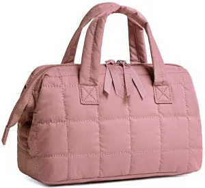BTOOP Makeup Bag Travel Toiletry Bag for women, Cute Large Make Up Bags Organizer, Wide-open Quilted Cosmetic Bag for Travel Essentials (Dusky Pink)