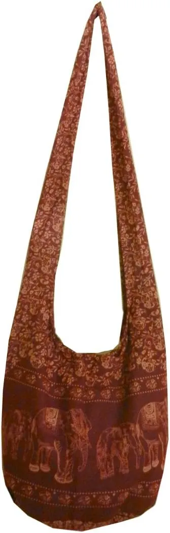 BTP! Elephant Floral Print Sling Crossbody Shoulder Bag Purse Hippie Hobo Thai Cotton Gypsy Bohemian Large