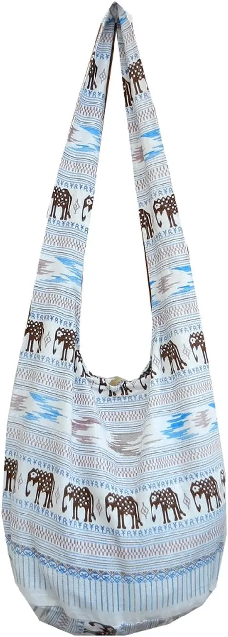 BTP! Elephant Parade Sling Crossbody Shoulder Bag Purse Hippie Hobo Thai Cotton Gypsy Bohemian Large