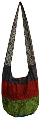 BTP! Thai Cotton Hippie Hobo Sling Crossbody Bag eco Friendly Shopping bag Paisley Print Large