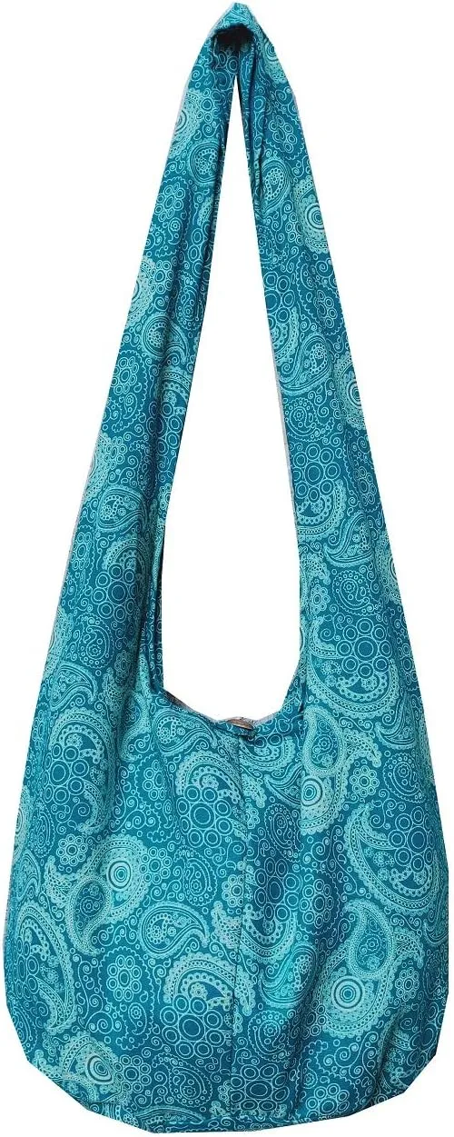 BTP! Thai Cotton Hippie Hobo Sling Crossbody Bag eco Friendly Shopping bag Paisley Print Large