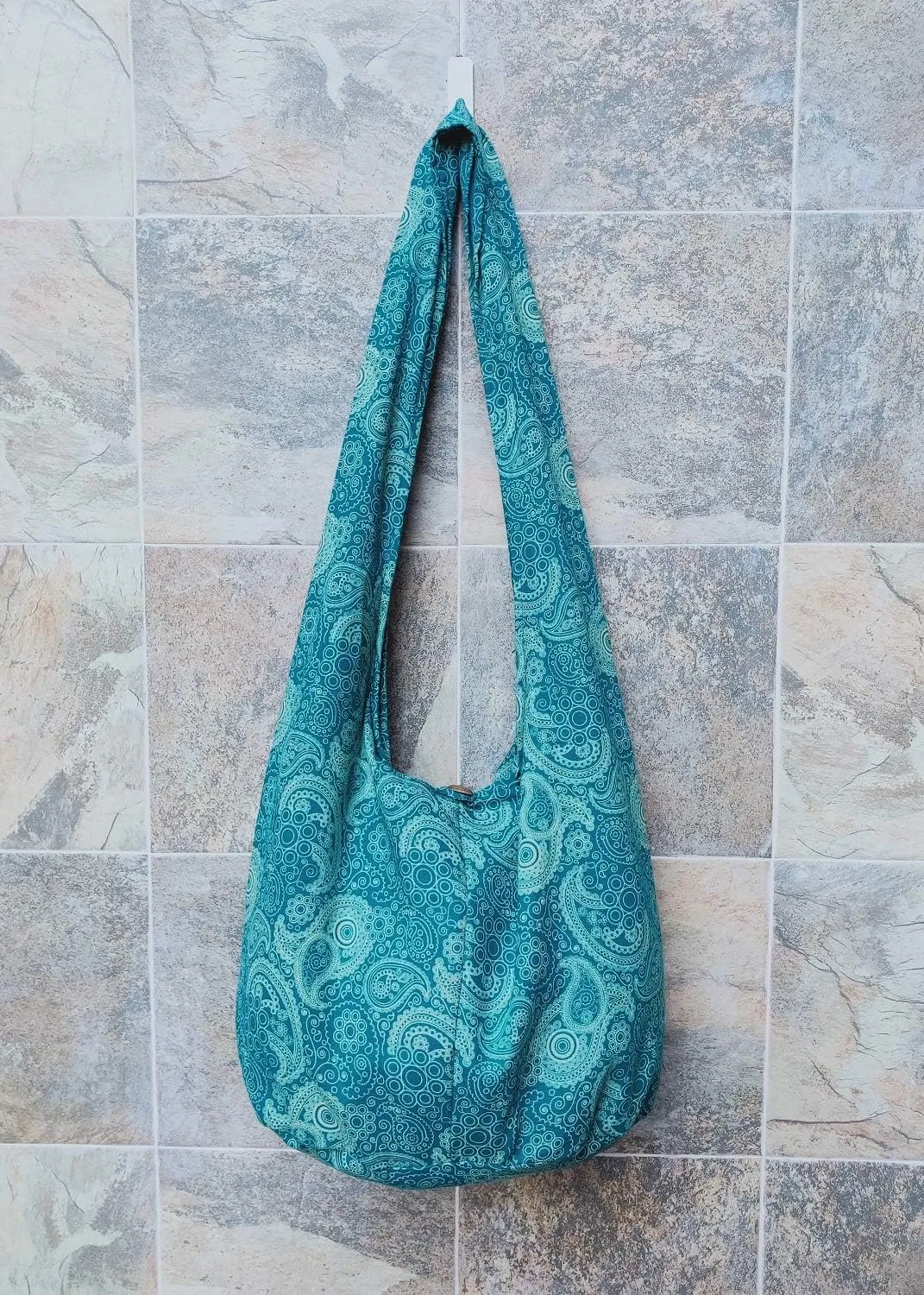 BTP! Thai Cotton Hippie Hobo Sling Crossbody Bag eco Friendly Shopping bag Paisley Print Large