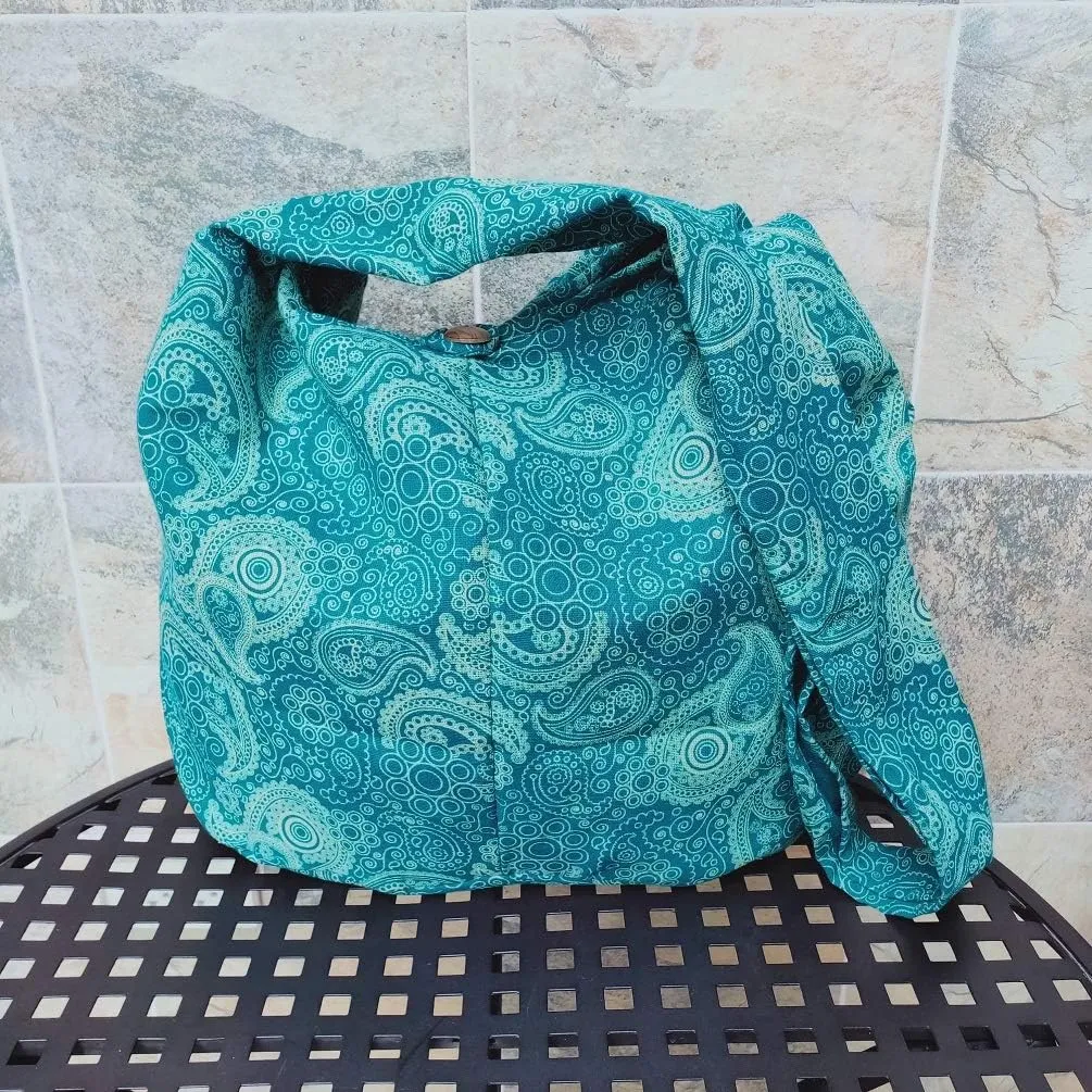 BTP! Thai Cotton Hippie Hobo Sling Crossbody Bag eco Friendly Shopping bag Paisley Print Large