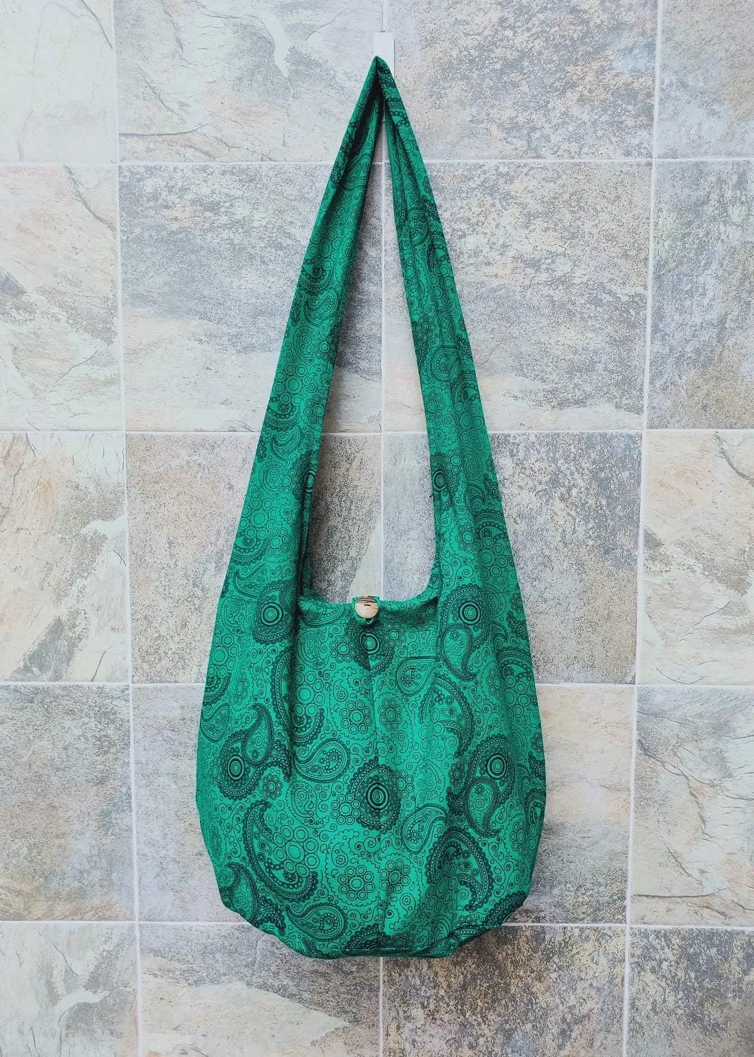 BTP! Thai Cotton Hippie Hobo Sling Crossbody Bag eco Friendly Shopping bag Paisley Print Large