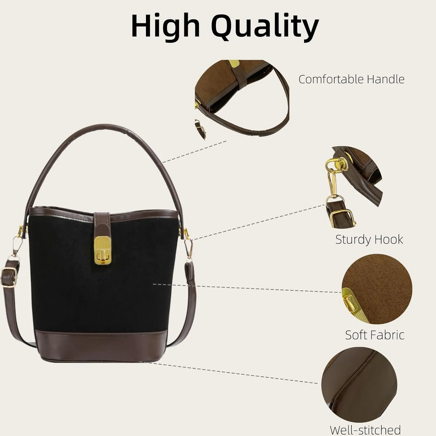 Bucket Bag for Women Classic Crossbody Purse Leather Shoulder Bag Handbag with Adjustable Strap