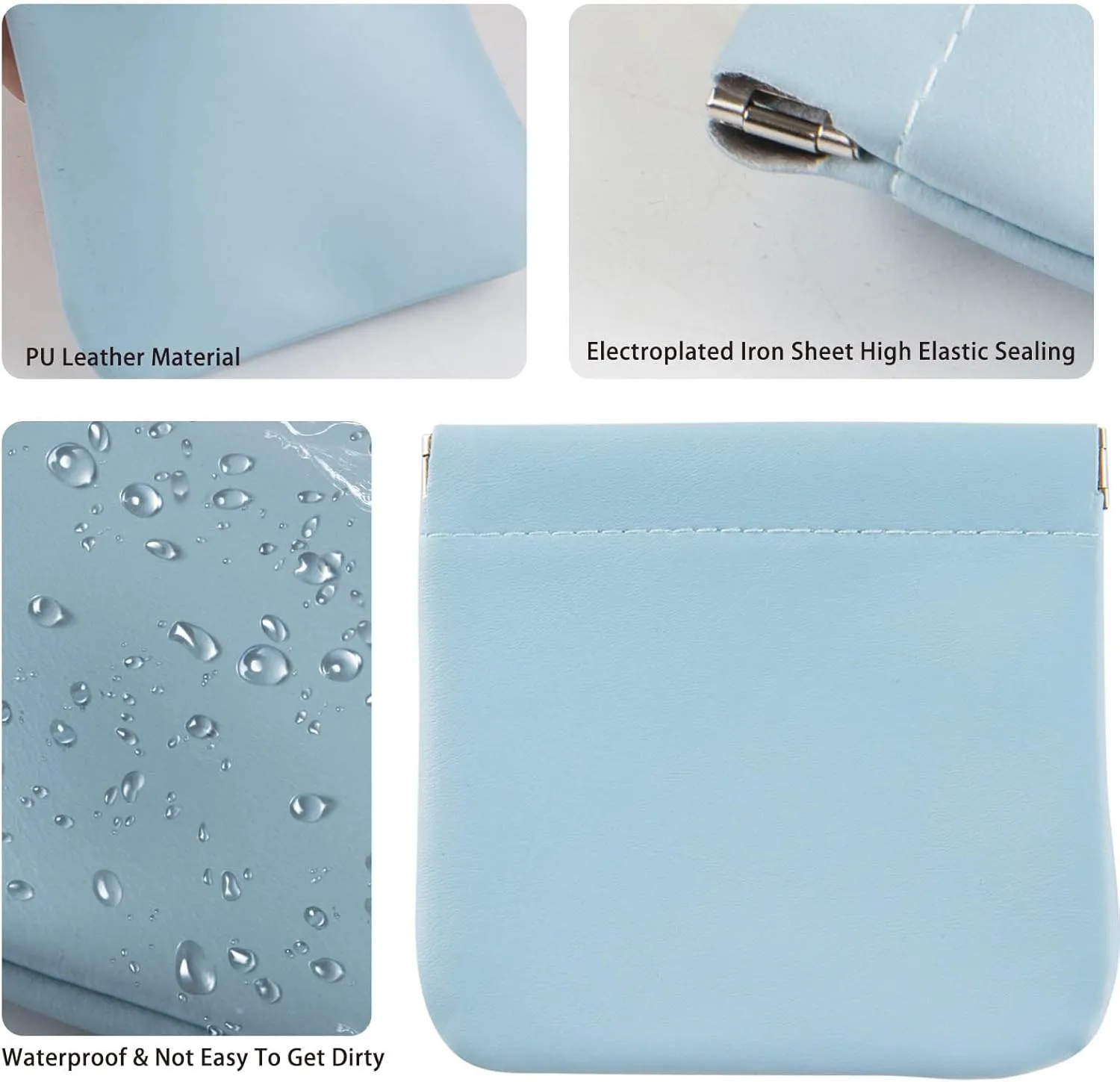 CANIPHA 8pcs Lambskin Pocket Cosmetic Bag, Waterproof Portable Small Makeup Bag No Zipper Self-closing Pouch for Women Mini Travel Storage Cosmetics Headphones Jewelry