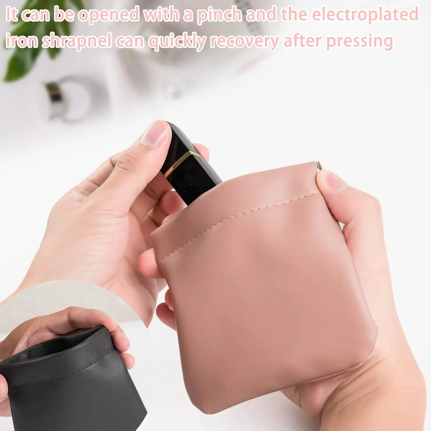 CANIPHA 8pcs Lambskin Pocket Cosmetic Bag, Waterproof Portable Small Makeup Bag No Zipper Self-closing Pouch for Women Mini Travel Storage Cosmetics Headphones Jewelry
