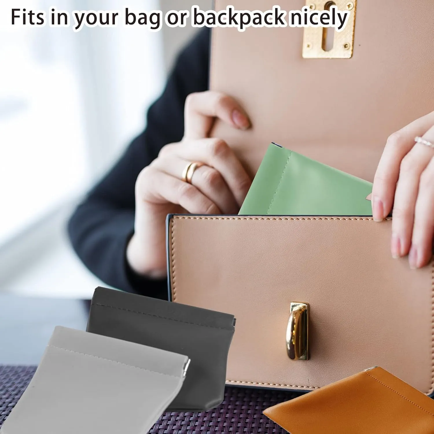 CANIPHA 8pcs Lambskin Pocket Cosmetic Bag, Waterproof Portable Small Makeup Bag No Zipper Self-closing Pouch for Women Mini Travel Storage Cosmetics Headphones Jewelry