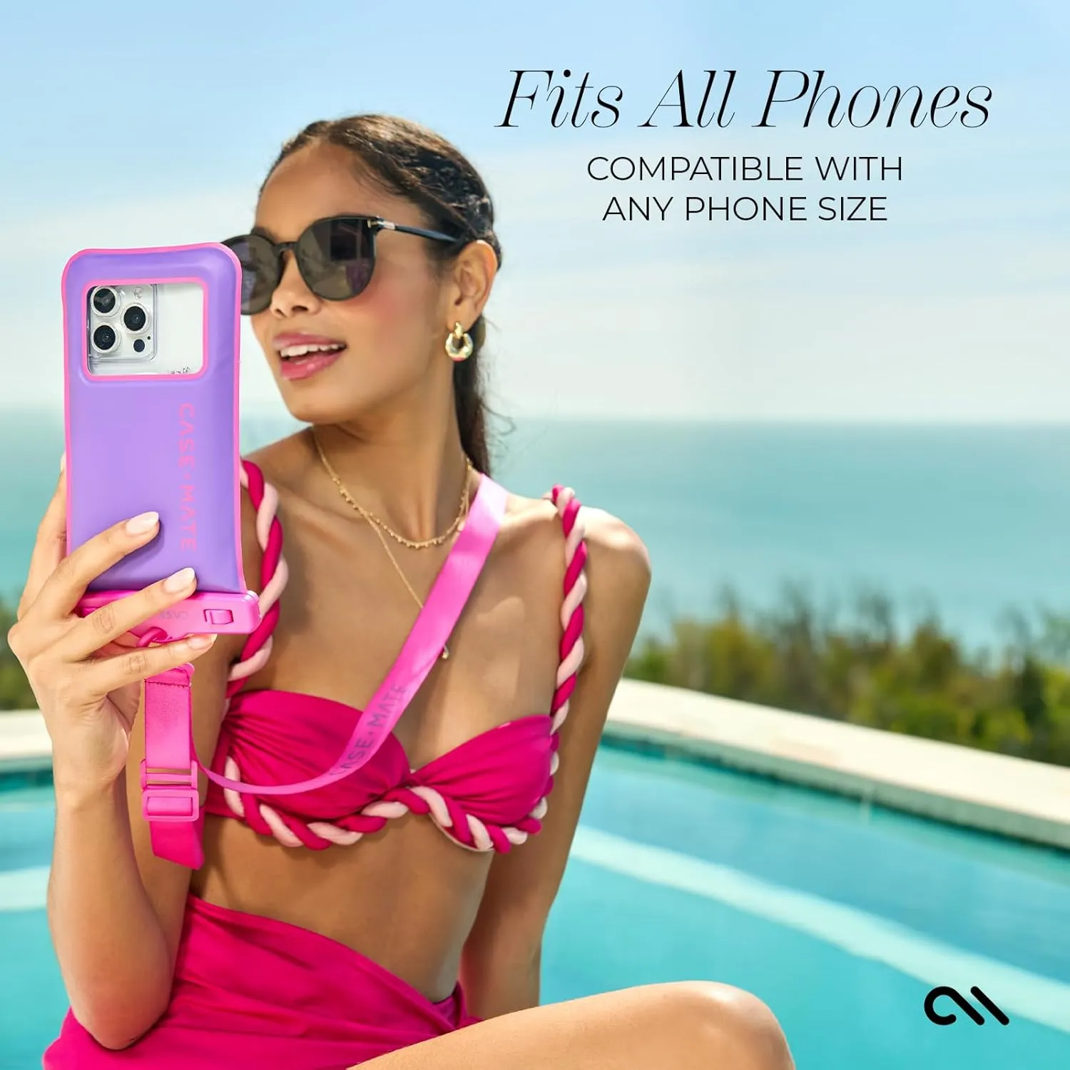 Case-Mate IP68 Waterproof Phone Pouch - Floating Waterproof Phone Case w/Crossbody Lanyard - Beach Cruise Ship Travel Essentials - Compatible with All Devices - Touchscreen Friendly - Purple Paradise