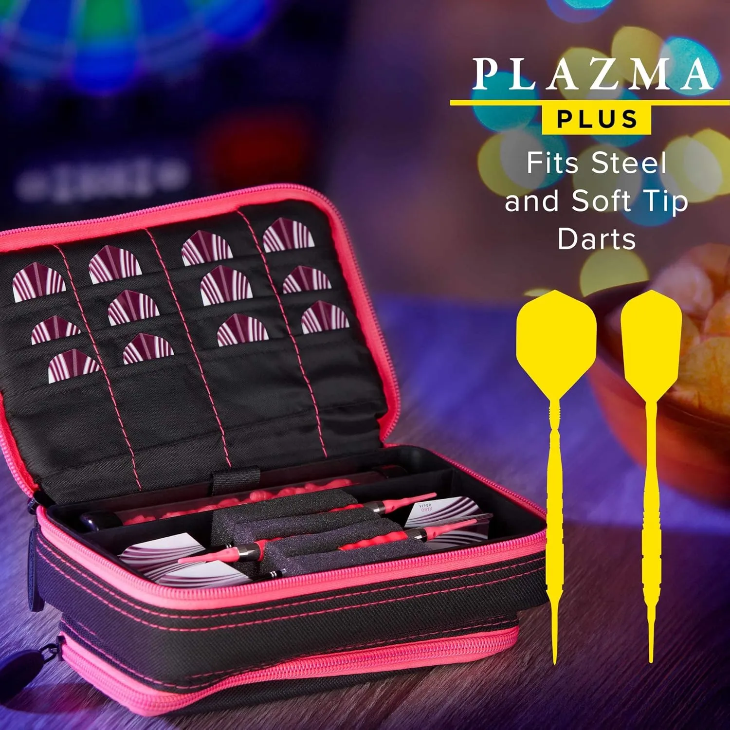 Casemaster Plazma Plus, 3 Dart Case for Soft and Steel Tip Darts Features Large Front Mobile Device Pocket, Built-in Storage Tube and Pockets for Flights, Tips, Shafts, and Personal Items