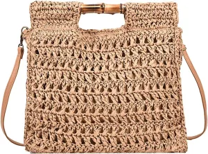 Casual Straw Handbags for Women Shoulder Crossbody Bag Large Tote Purse Summer Beach Woven Satchel Vacation