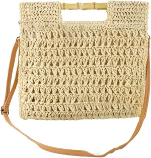 Casual Straw Handbags for Women Shoulder Crossbody Bag Large Tote Purse Summer Beach Woven Satchel Vacation