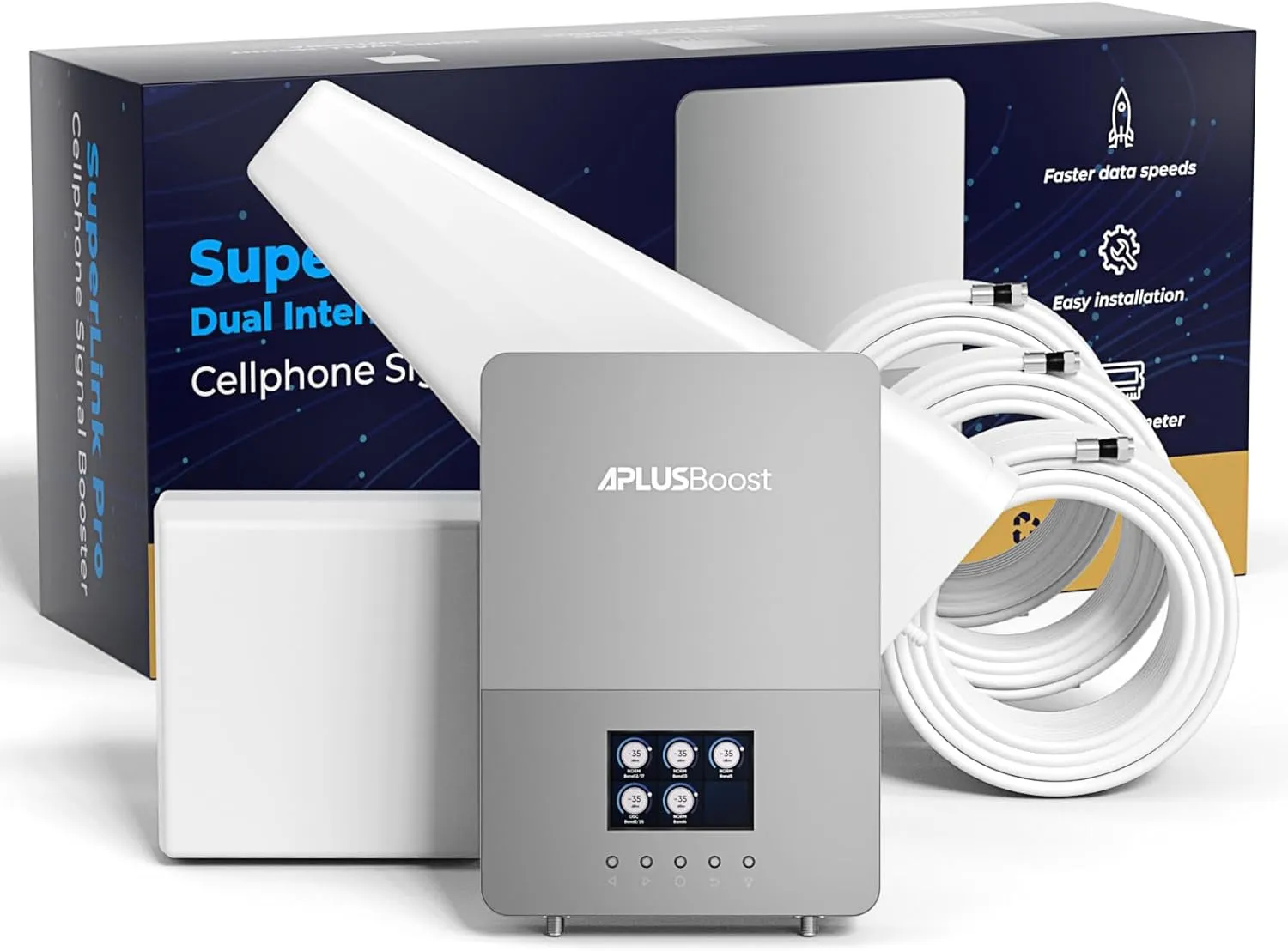 Cell Phone Booster for Home Mutilroom,Cover 8000 Sq.Ft with 2 Indoor Antennas for Verizon, AT&T and All U.S. Carriers,5G 4G LTE Cell Signal Booster with HD LCD Display, Easy Installation,FCC Approved