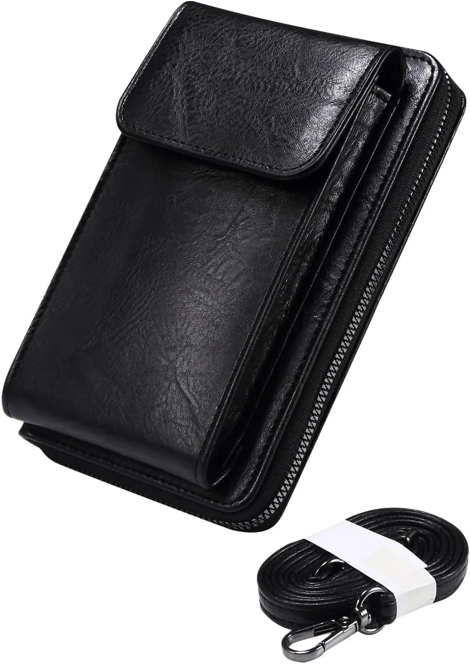 Cell Phone Protective Holster Case Small Crossbody Wallet Bag,Cell Phone Shoulder Bag Purse Handbag with Card Holder, Travel Phone Bag(Black)