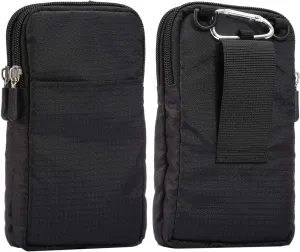 Cellphone Belt Clip Holster Men, Nylon Crossbody Cell Phone Purse, 6.9" Cellphone Belt Case Holder Mens Smartphone Belt Loop Pouch Zipper Pockets for iPhone 15 14 13 12 Pro Max Case 7 8 Plus, Black