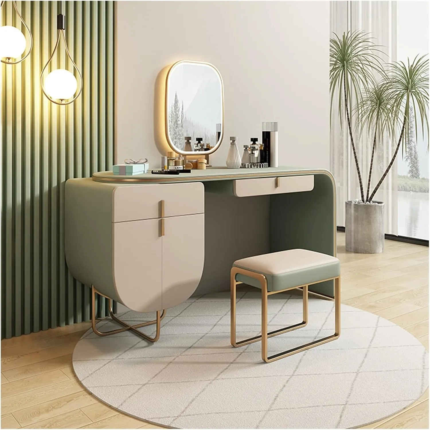 Chests of Drawers Dresser Retractable Dresser with Drawer Makeup Mirror Makeup Stool Makeup Table All in One Set Ladies Makeup Assistant (Color : F)