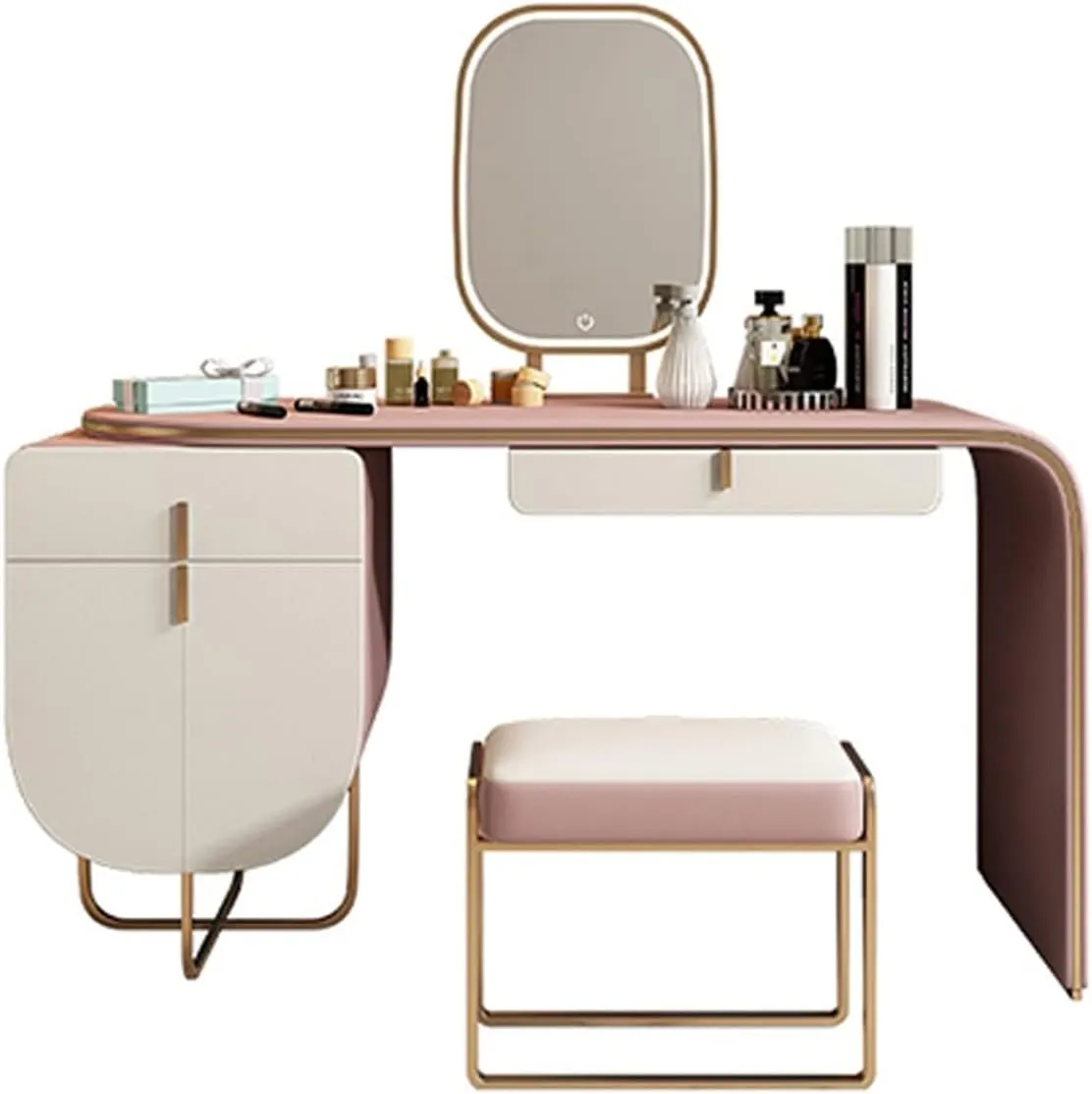 Chests of Drawers Dresser Retractable Dresser with Drawer Makeup Mirror Makeup Stool Makeup Table All in One Set Ladies Makeup Assistant (Color : F)