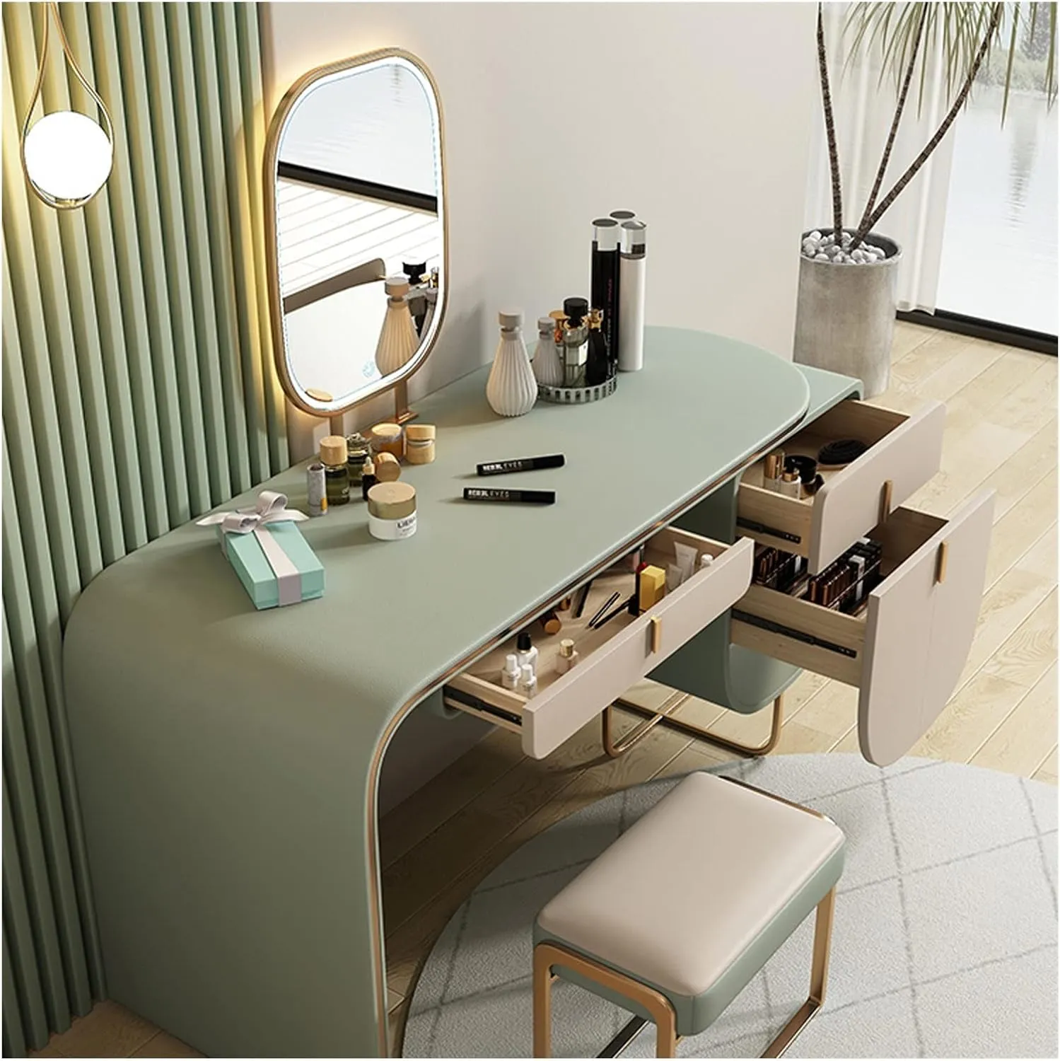 Chests of Drawers Dresser Retractable Dresser with Drawer Makeup Mirror Makeup Stool Makeup Table All in One Set Ladies Makeup Assistant (Color : F)