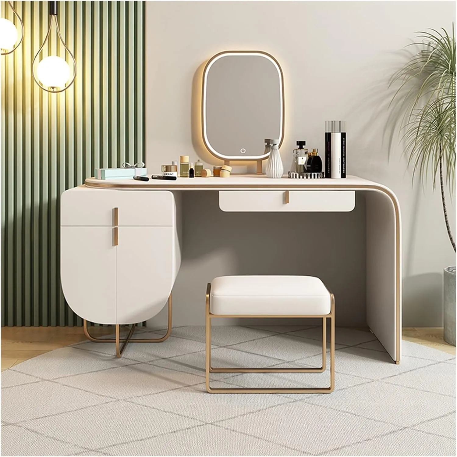 Chests of Drawers Dresser Retractable Dresser with Drawer Makeup Mirror Makeup Stool Makeup Table All in One Set Ladies Makeup Assistant (Color : F)