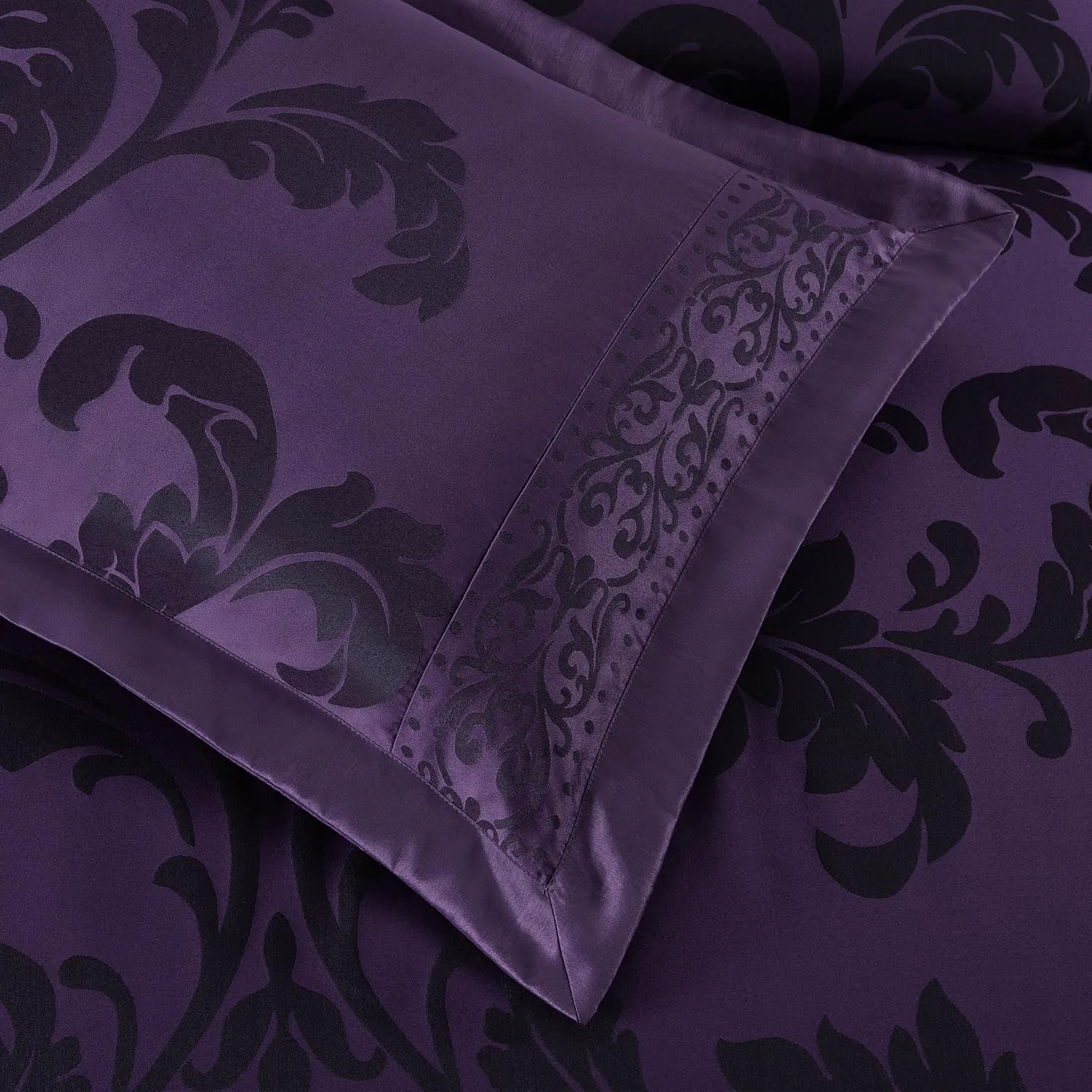 Chezmoi Collection Valor 7-Piece Bed in a Bag King, Purple/Dark Purple Luxury Jacquard Floral Comforter with Sheets Set for All Season