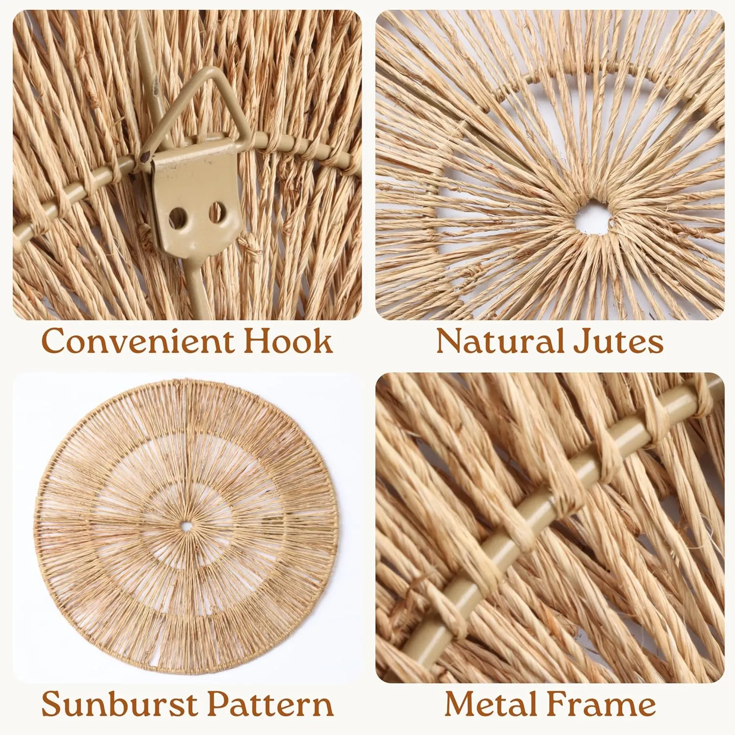 CHI AN 18 Inch Boho Wall Decor – Set of 5 Woven Jute Wall Baskets, Boho Wall Art & Decorative Basket Set, Farmhouse Wall Hanging, Handwoven Wall Plates for Living Room, Bedroom – 18", 14", 11", 8", 7"